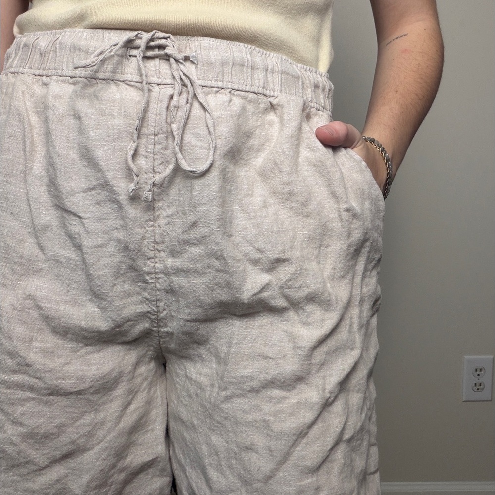 Tahari natural oat drawstring shorts 100% linen with pockets size medium - Picture 4 of 8